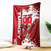 Personalized Turkey Football Blanket Turkish Flag Grey Wolf Skyline