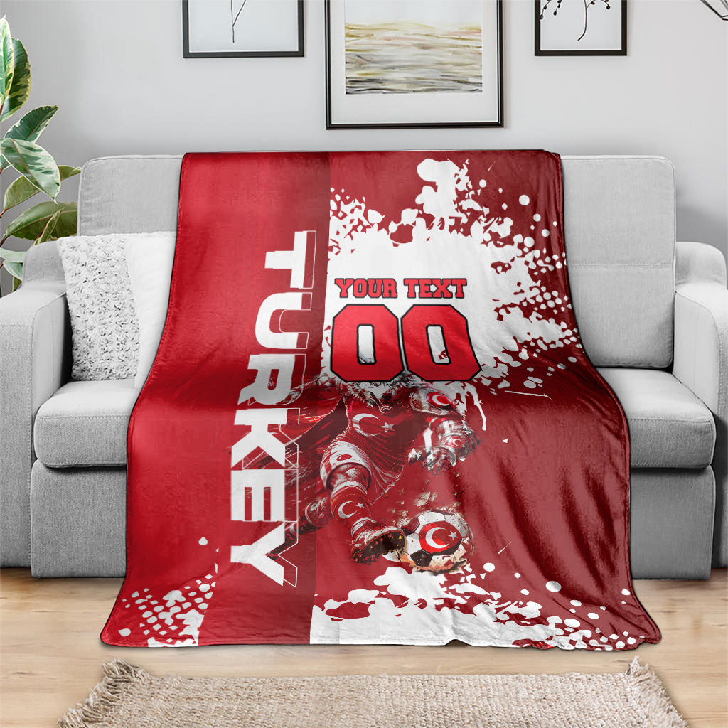 Personalized Turkey Football Blanket Turkish Flag Grey Wolf Skyline