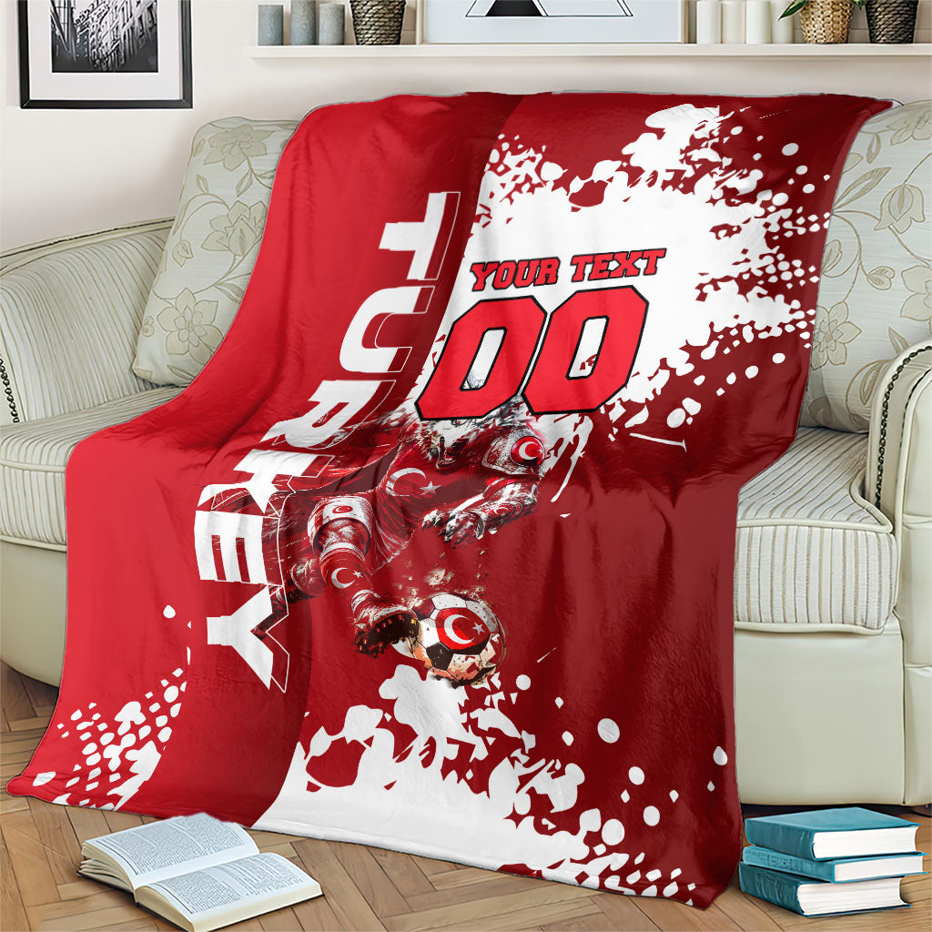 Personalized Turkey Football Blanket Turkish Flag Grey Wolf Skyline