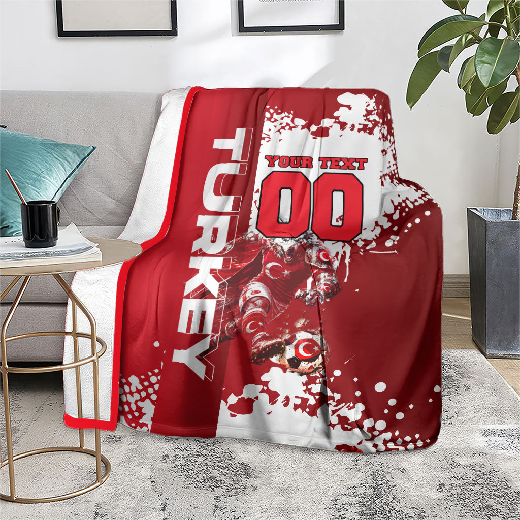 Personalized Turkey Football Blanket Turkish Flag Grey Wolf Skyline