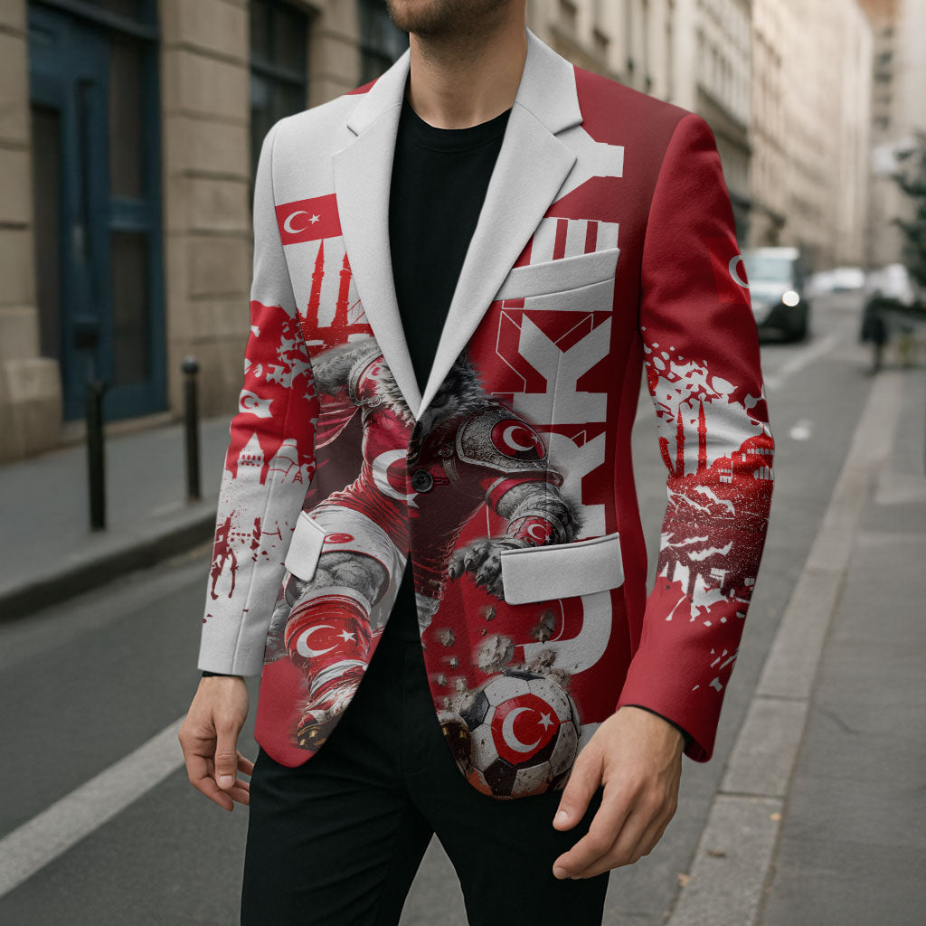 Personalized Turkey Football Blazer Turkish Flag Grey Wolf Skyline