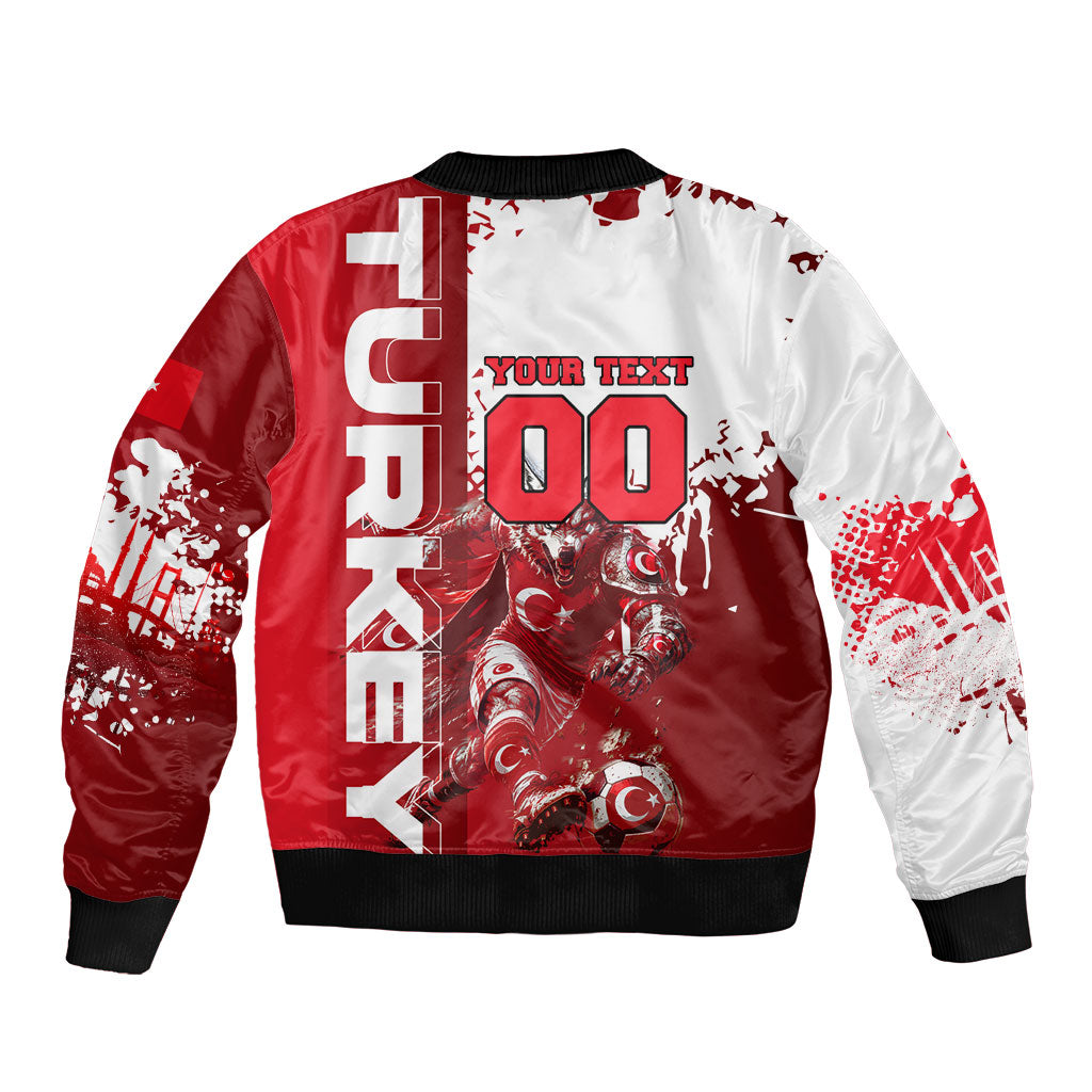 Personalized Turkey Football Bomber Jacket Turkish Flag Grey Wolf Skyline
