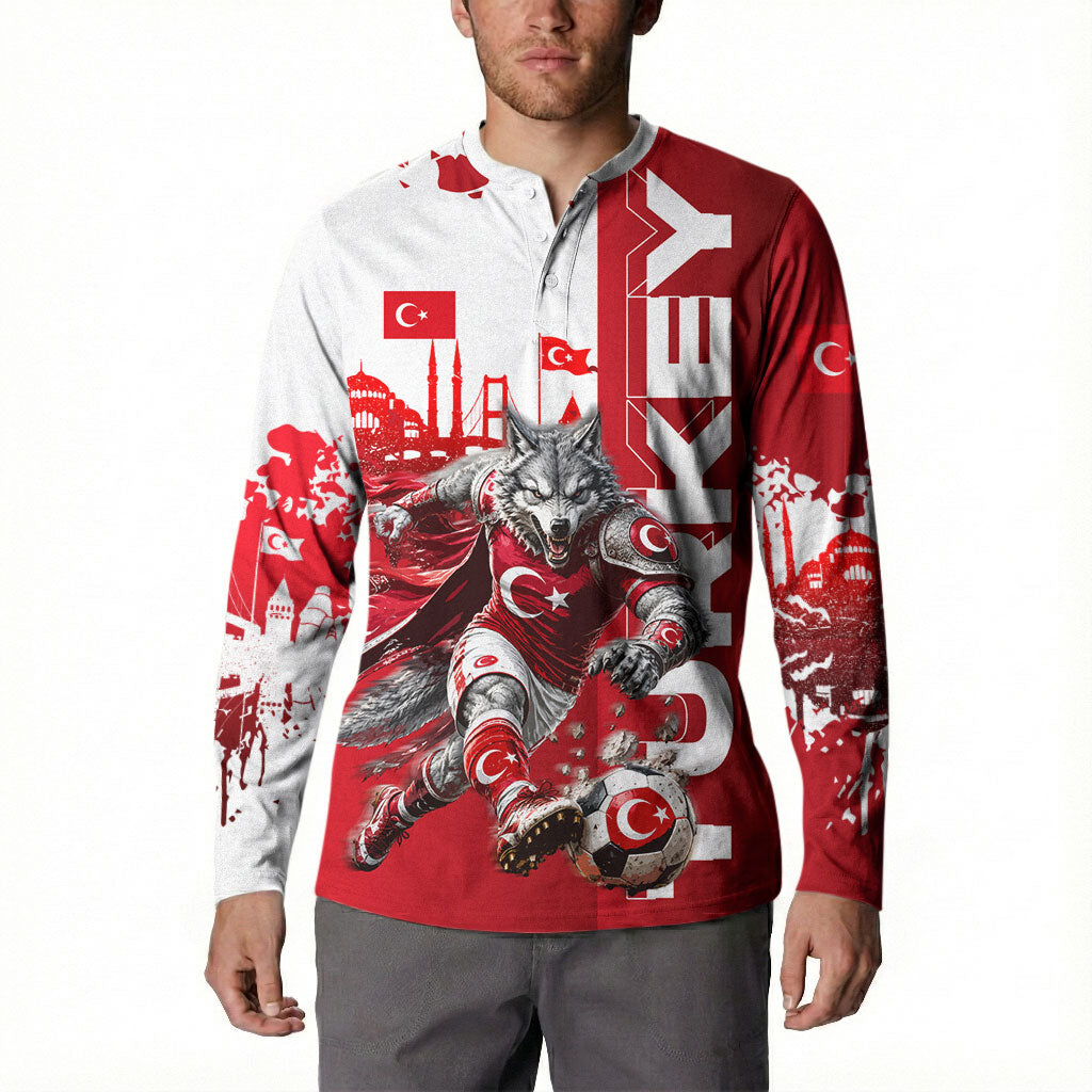 Personalized Turkey Football Button Sweatshirt Turkish Flag Grey Wolf Skyline