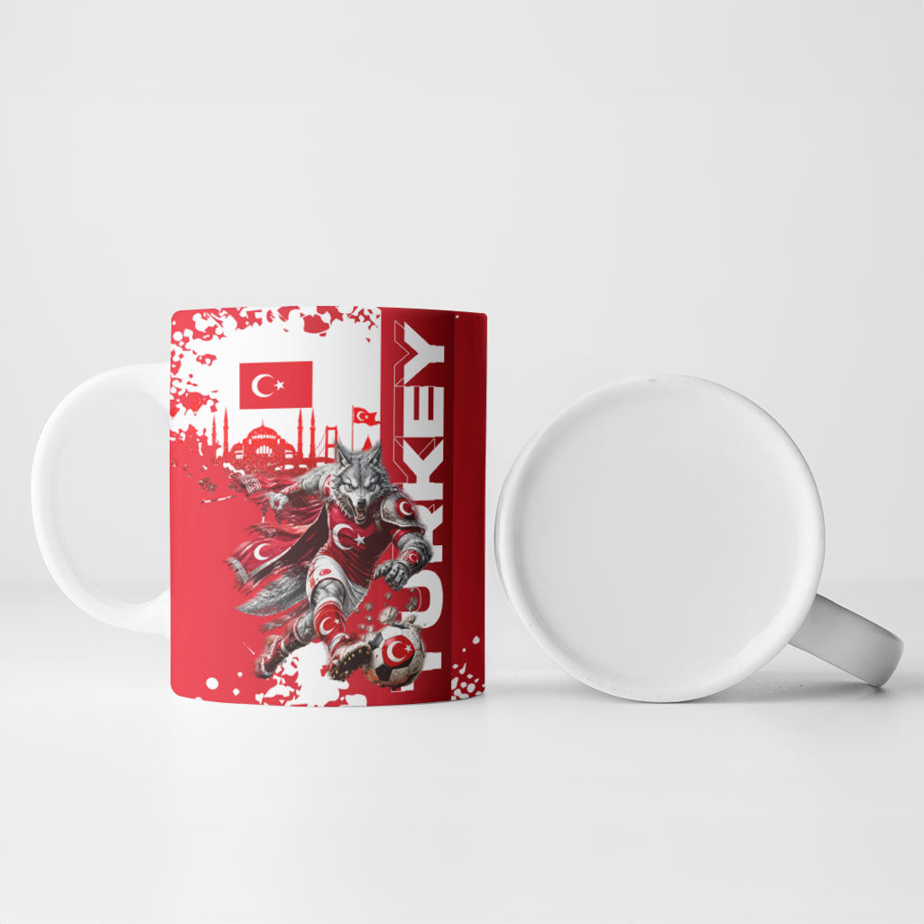 Personalized Turkey Football Ceramic Mug Turkish Flag Grey Wolf Skyline