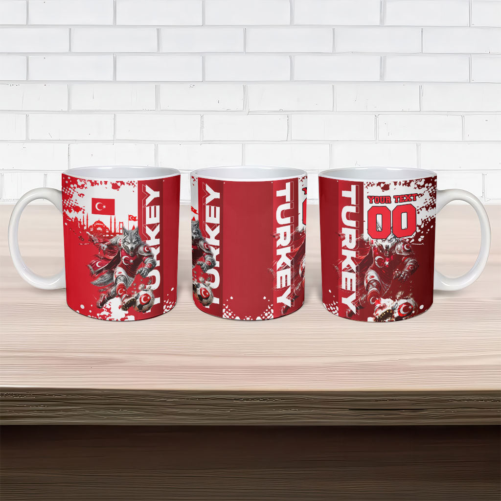 Personalized Turkey Football Ceramic Mug Turkish Flag Grey Wolf Skyline