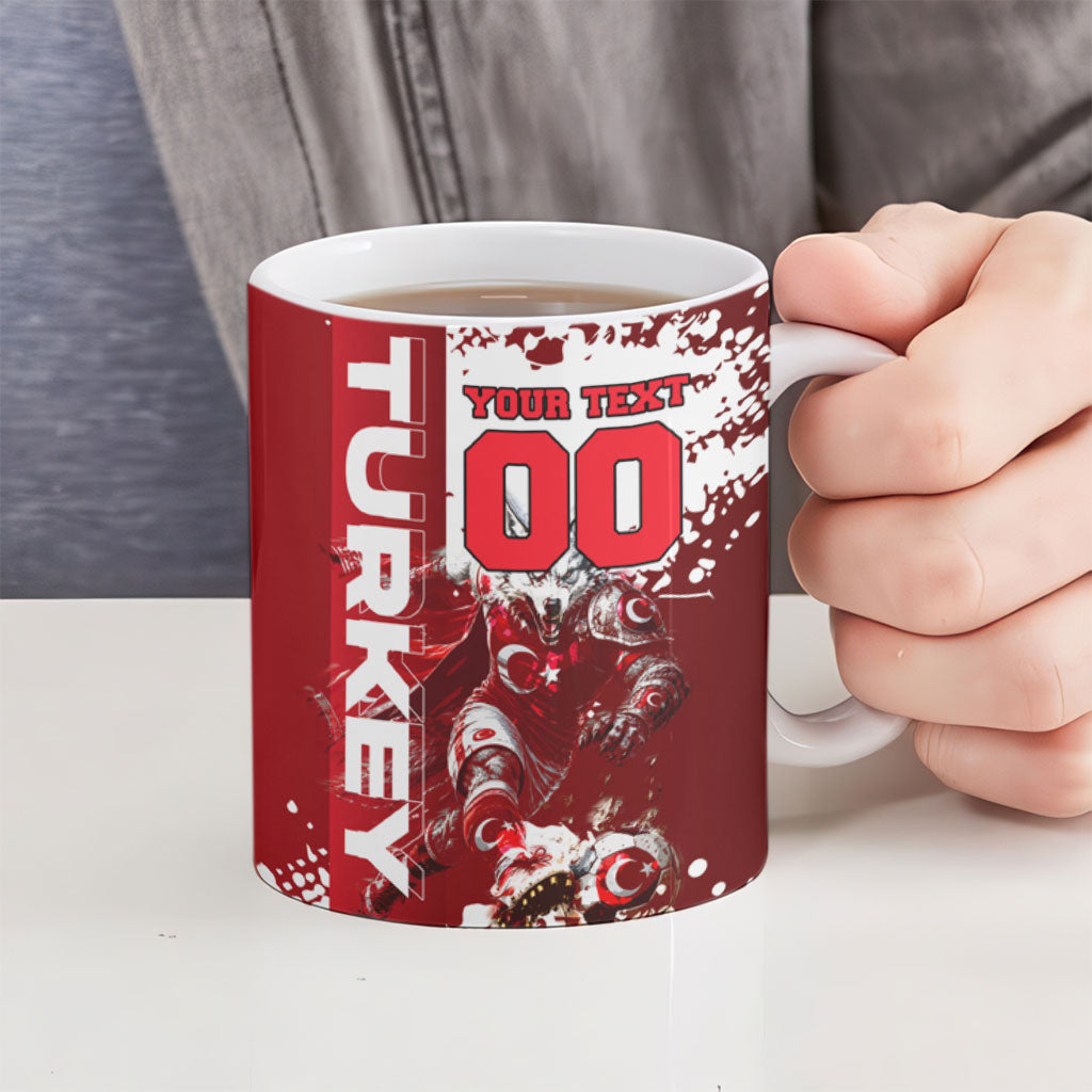 Personalized Turkey Football Ceramic Mug Turkish Flag Grey Wolf Skyline