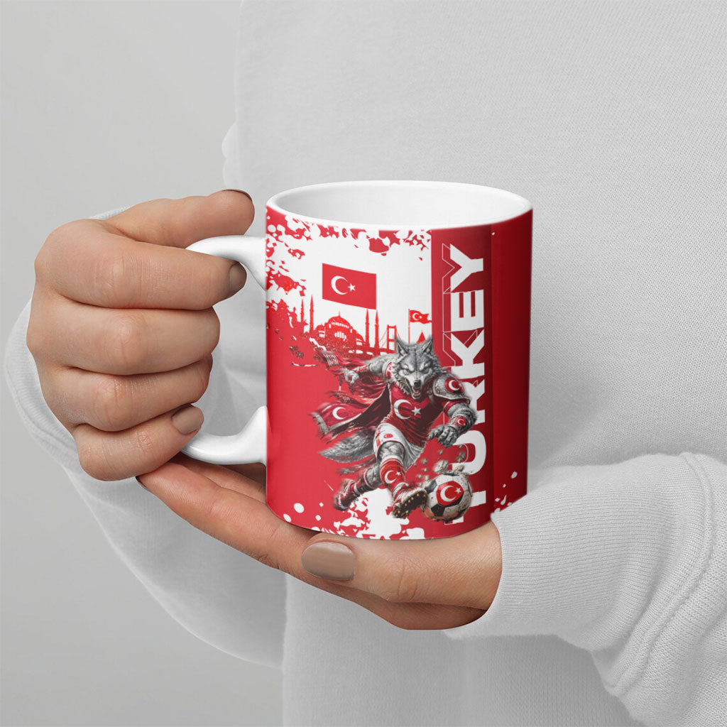 Personalized Turkey Football Ceramic Mug Turkish Flag Grey Wolf Skyline