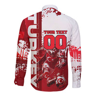 Personalized Turkey Football Long Sleeve Button Shirt Turkish Flag Grey Wolf Skyline
