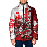 Personalized Turkey Football Padded Jacket Turkish Flag Grey Wolf Skyline