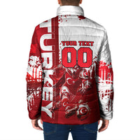 Personalized Turkey Football Padded Jacket Turkish Flag Grey Wolf Skyline