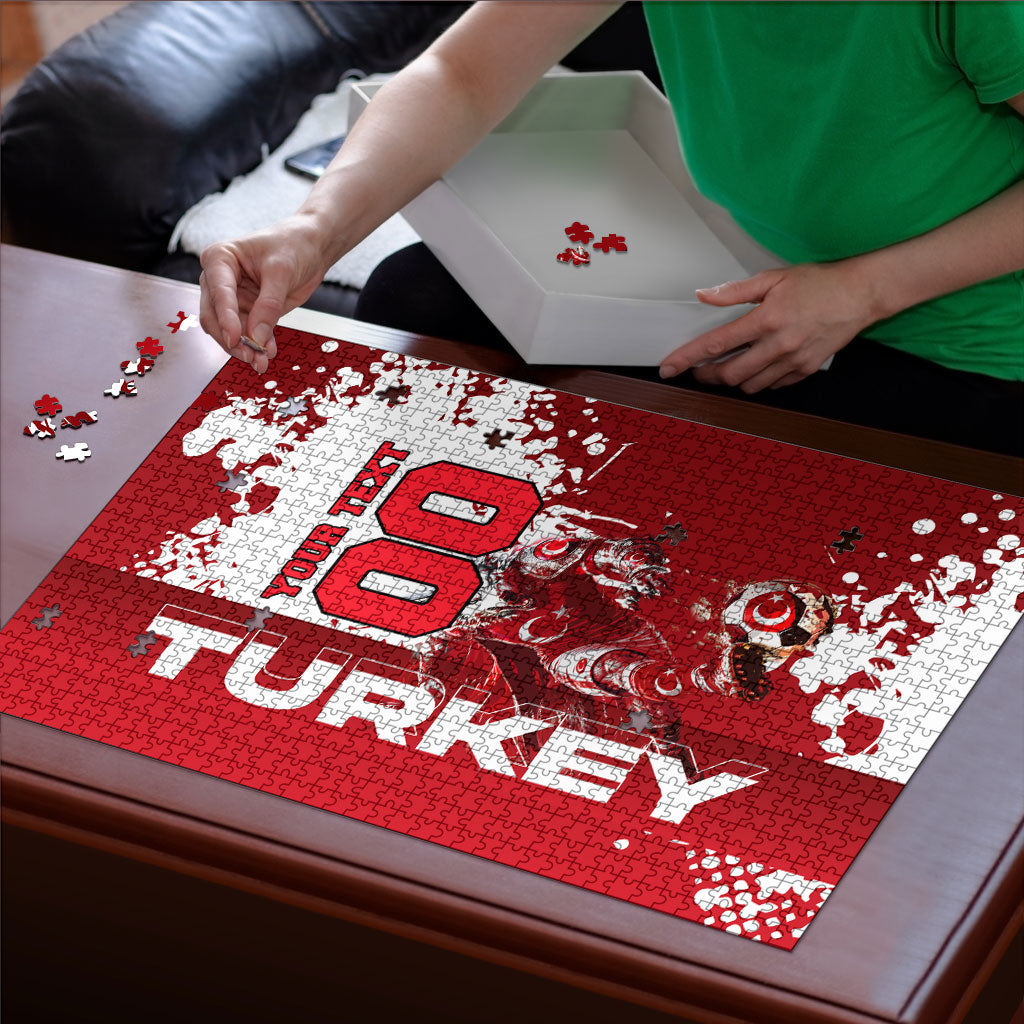 Personalized Turkey Football Puzzle Turkish Flag Grey Wolf Skyline