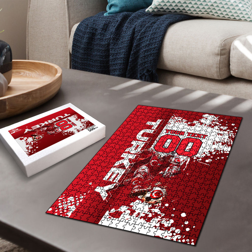 Personalized Turkey Football Puzzle Turkish Flag Grey Wolf Skyline