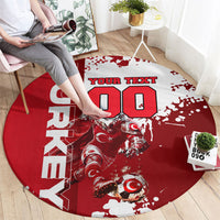 Personalized Turkey Football Round Carpet Turkish Flag Grey Wolf Skyline
