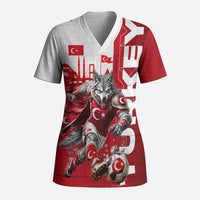 Personalized Turkey Football Scrub Top Turkish Flag Grey Wolf Skyline