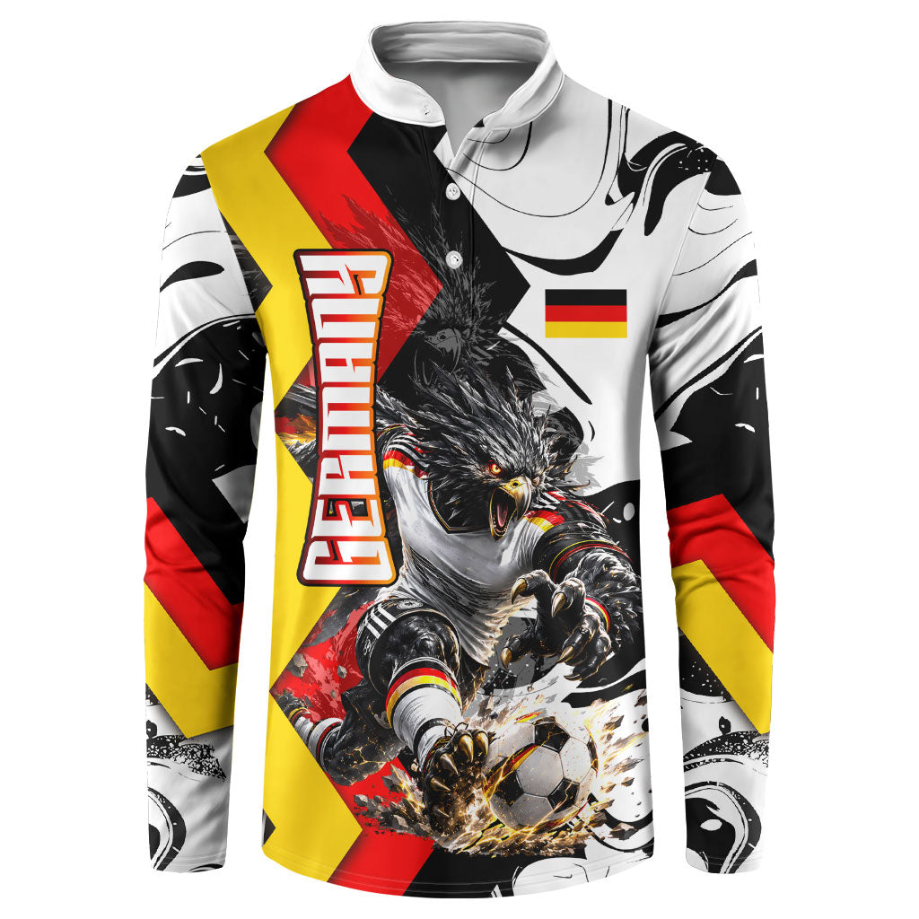 Personalized Germany Football 2026 Eagle Mascot Button Sweatshirt German Flag Heritage - Soccer Ball Burst