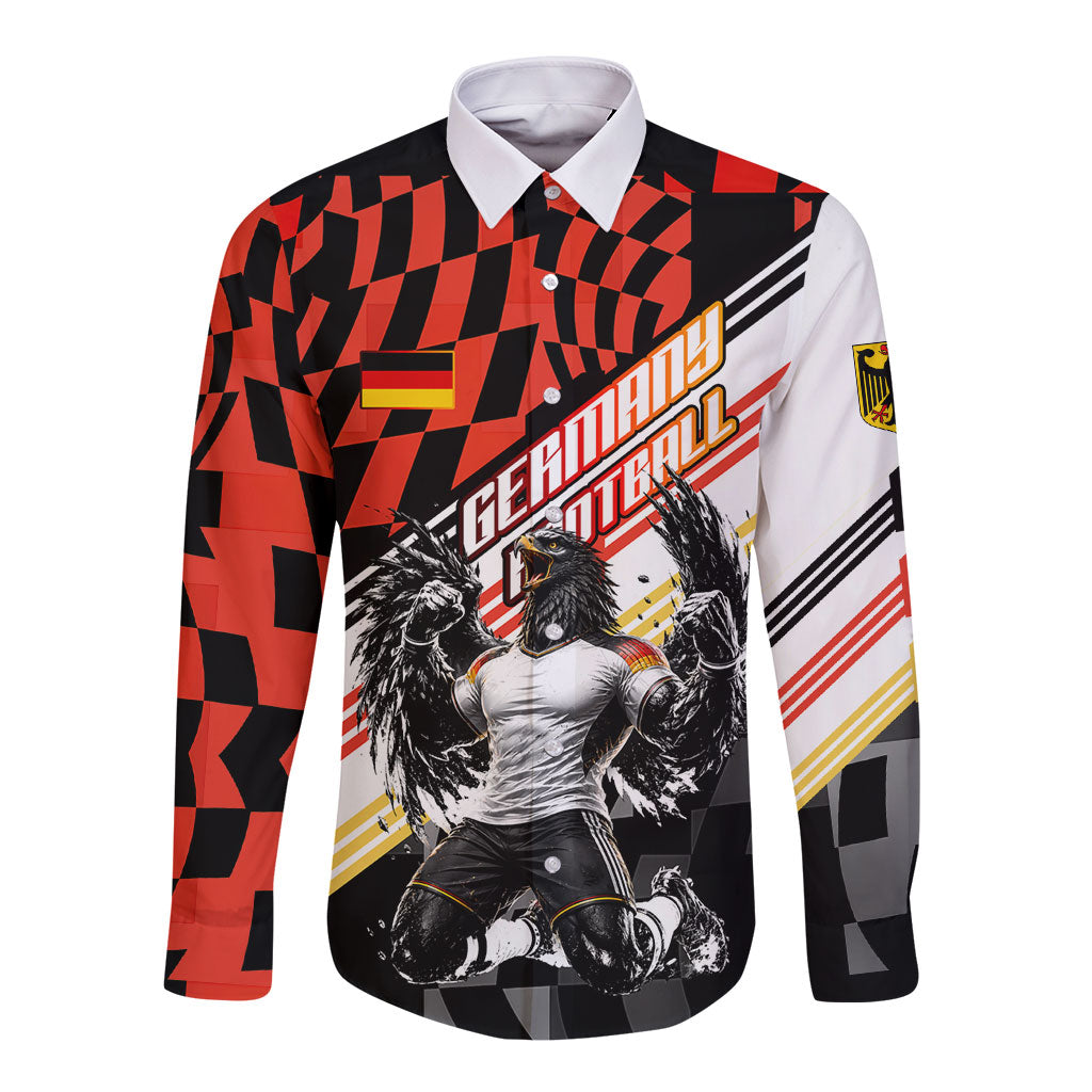 Personalized Germany Football Long Sleeve Button Shirt Deutschland Power Eagle Mascot - Championship Spirit