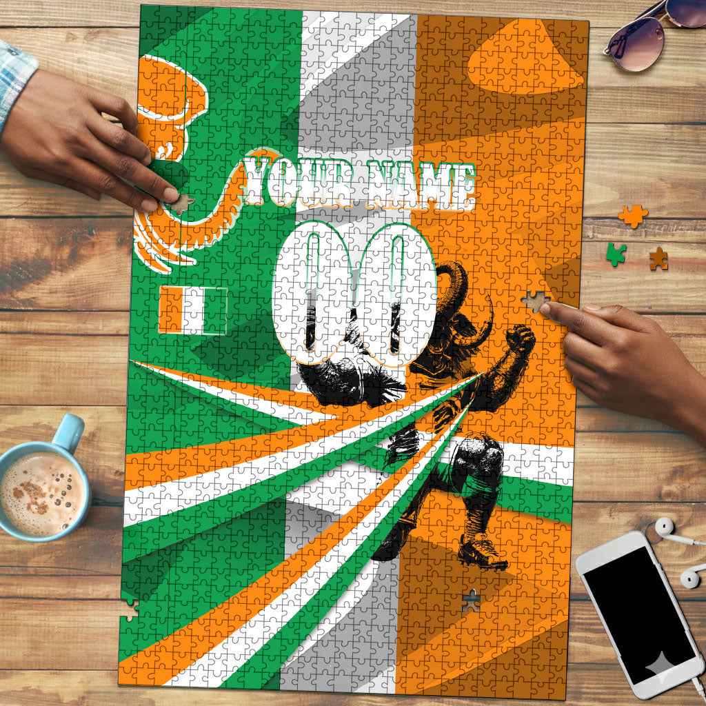 Personalized Ivory Coast Football Elephant Champion Puzzle Cote d Ivoire Flag Colors Heritage