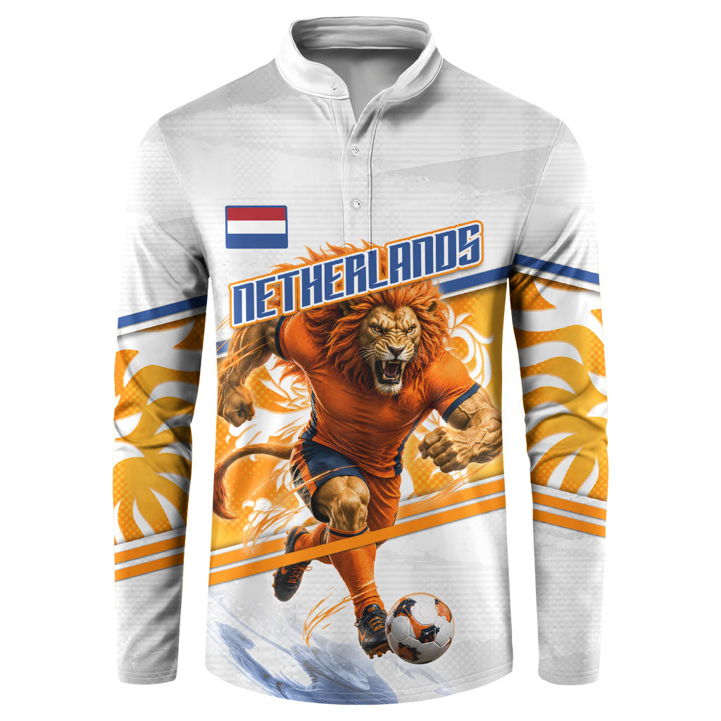 Personalized Netherlands Football Button Sweatshirt Dutch Lion Heritage Mascot Flame Swirl