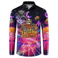 Retro Raccoon Eating Pizza Button Sweatshirt 80s Synthwave Pizza Arcade Neon Gaming Aesthetic