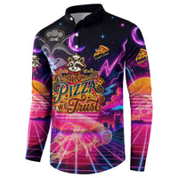 Retro Raccoon Eating Pizza Button Sweatshirt 80s Synthwave Pizza Arcade Neon Gaming Aesthetic