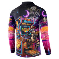 Retro Raccoon Eating Pizza Button Sweatshirt 80s Synthwave Pizza Arcade Neon Gaming Aesthetic
