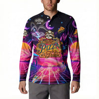 Retro Raccoon Eating Pizza Button Sweatshirt 80s Synthwave Pizza Arcade Neon Gaming Aesthetic