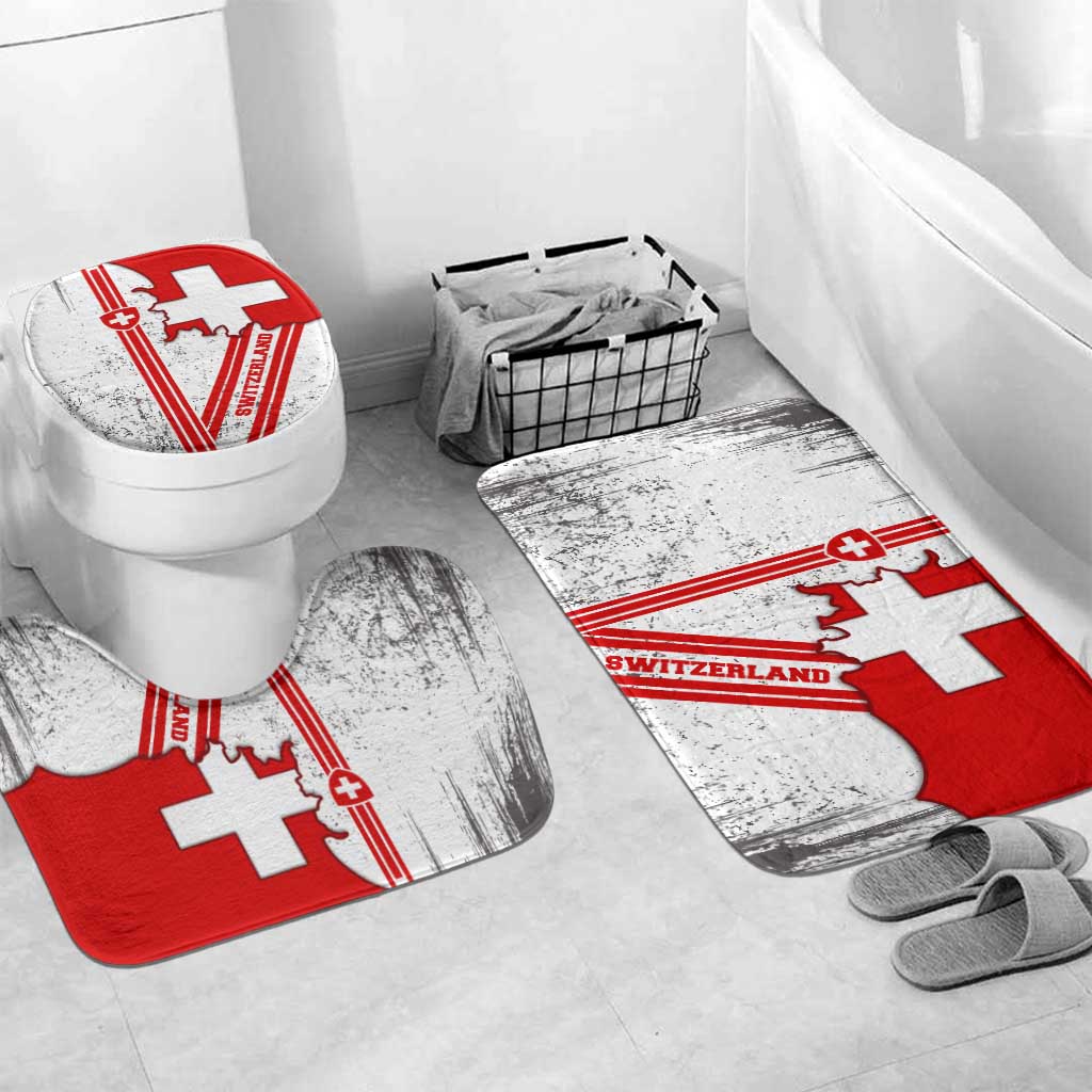 Switzerland Flag Bathroom Set Swiss Map Red-White Distressed - Wonder Print Shop