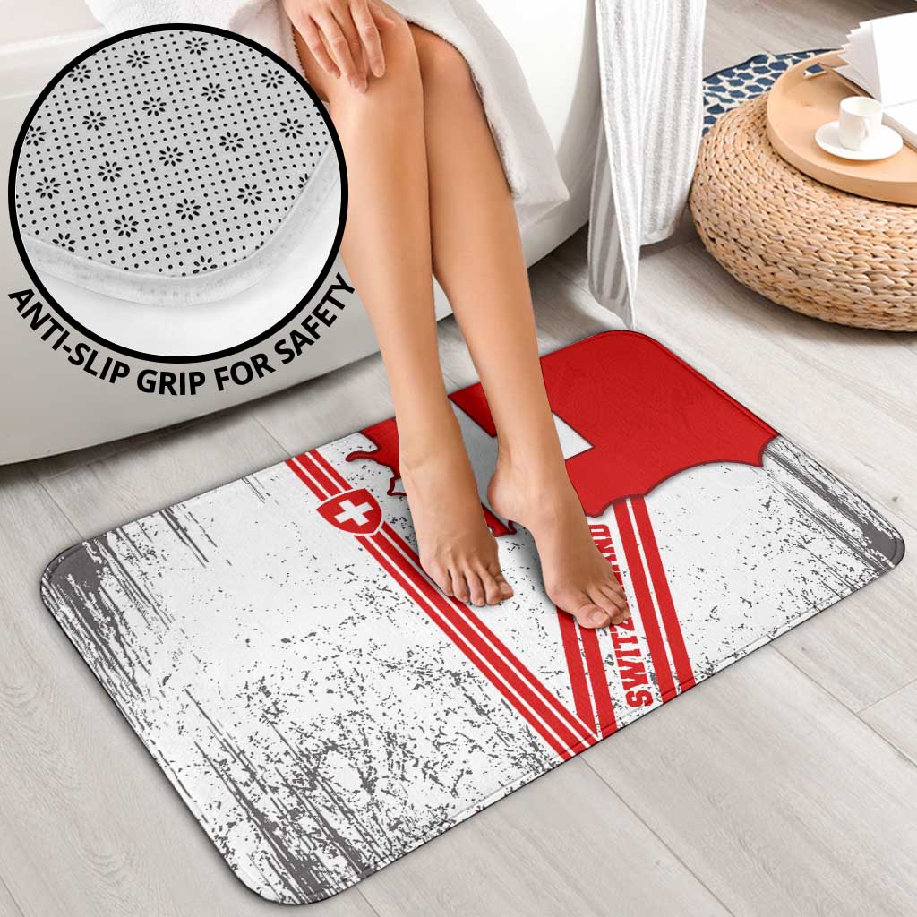 Switzerland Flag Bathroom Set Swiss Map Red-White Distressed - Wonder Print Shop