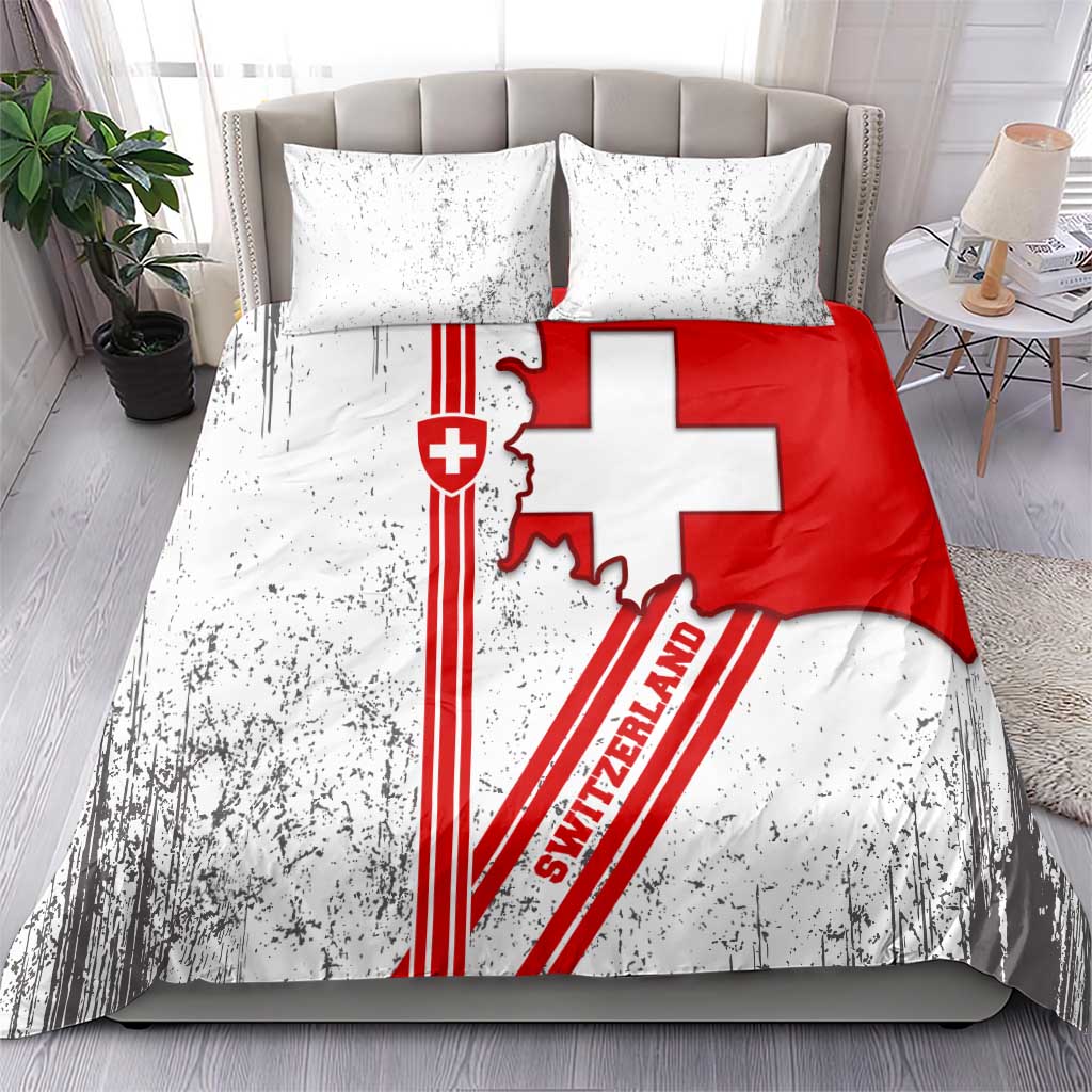 Switzerland Flag Bedding Set Swiss Map Red-White Distressed - Wonder Print Shop