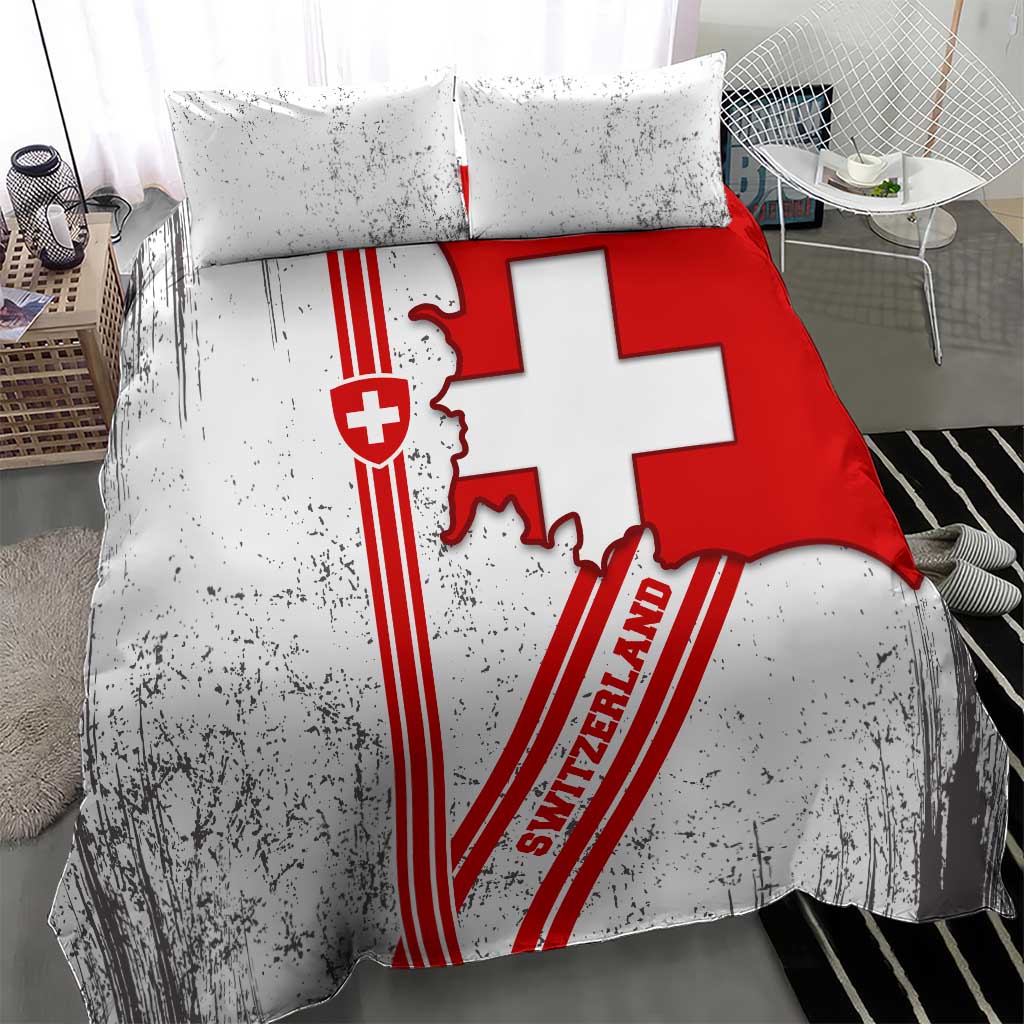 Switzerland Flag Bedding Set Swiss Map Red-White Distressed - Wonder Print Shop