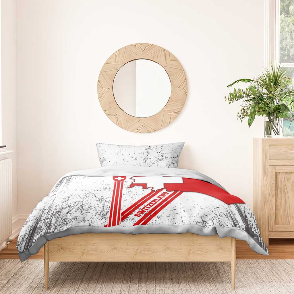 Switzerland Flag Bedding Set Swiss Map Red-White Distressed - Wonder Print Shop