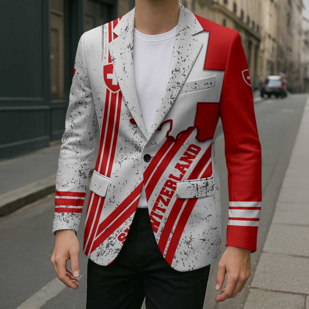 Switzerland Flag Blazer Swiss Map Red-White Distressed - Wonder Print Shop