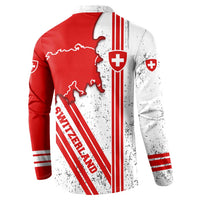 Switzerland Flag Button Sweatshirt Swiss Map Red-White Distressed - Wonder Print Shop
