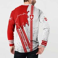 Switzerland Flag Button Sweatshirt Swiss Map Red-White Distressed - Wonder Print Shop