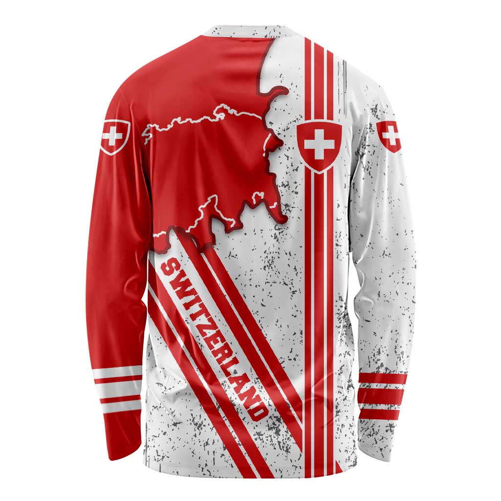 Switzerland Flag Long Sleeve Shirt Swiss Map Red-White Distressed - Wonder Print Shop