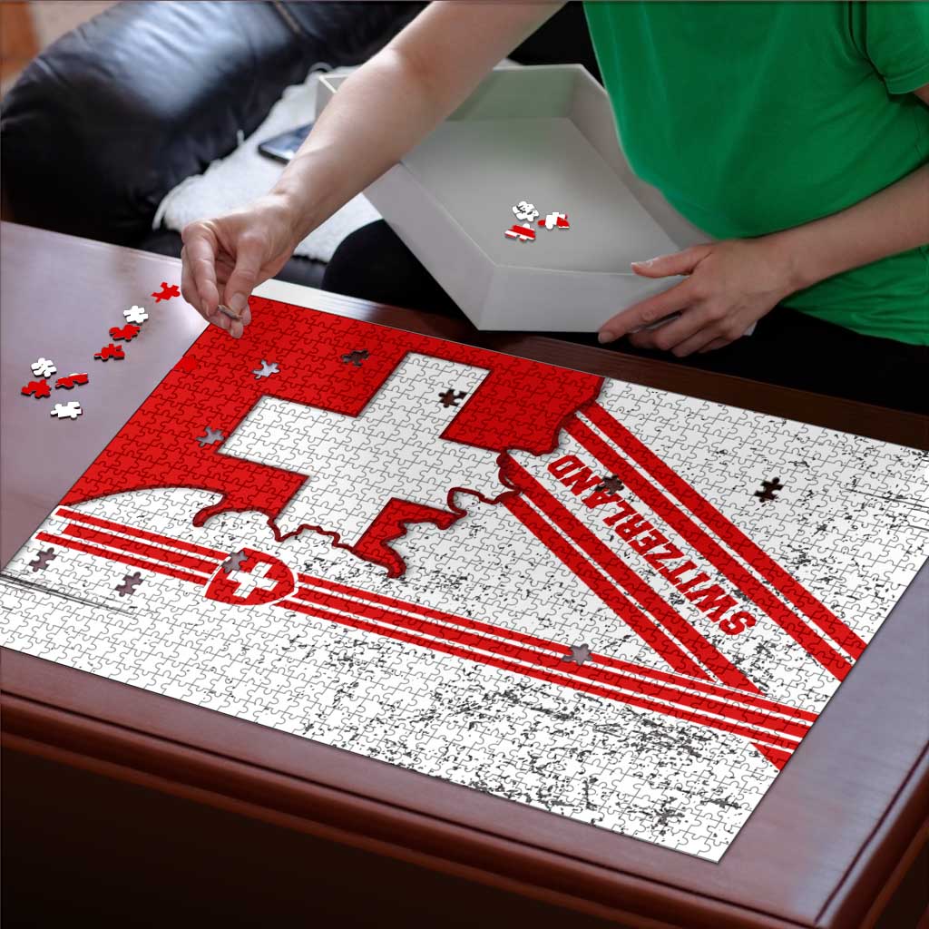 Switzerland Flag Puzzle Swiss Map Red-White Distressed - Wonder Print Shop
