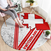 Switzerland Flag Round Carpet Swiss Map Red-White Distressed - Wonder Print Shop