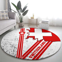 Switzerland Flag Round Carpet Swiss Map Red-White Distressed - Wonder Print Shop