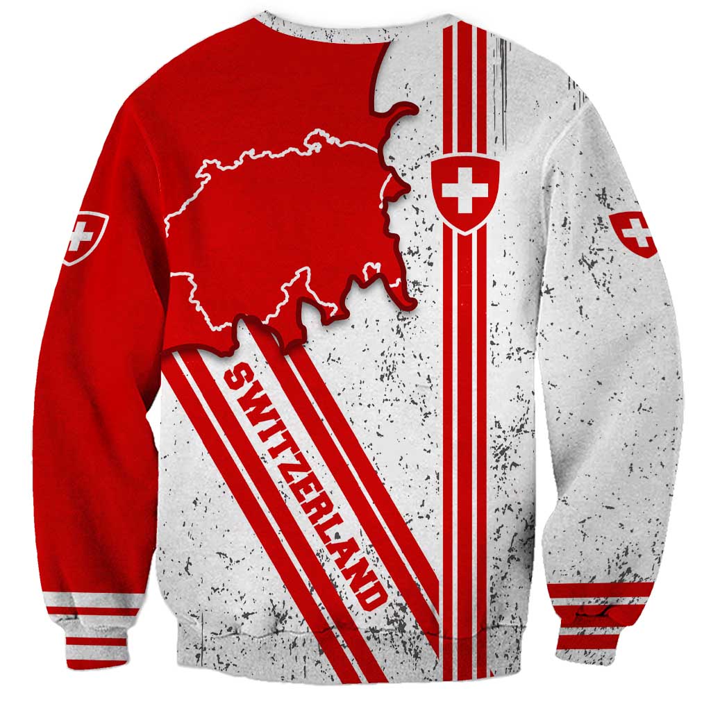 Switzerland Flag Sweatshirt Swiss Map Red-White Distressed - Wonder Print Shop