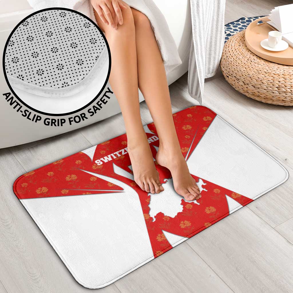 Switzerland Flag Bathroom Set with Floral Pattern Red and White Sportswear - Wonder Print Shop