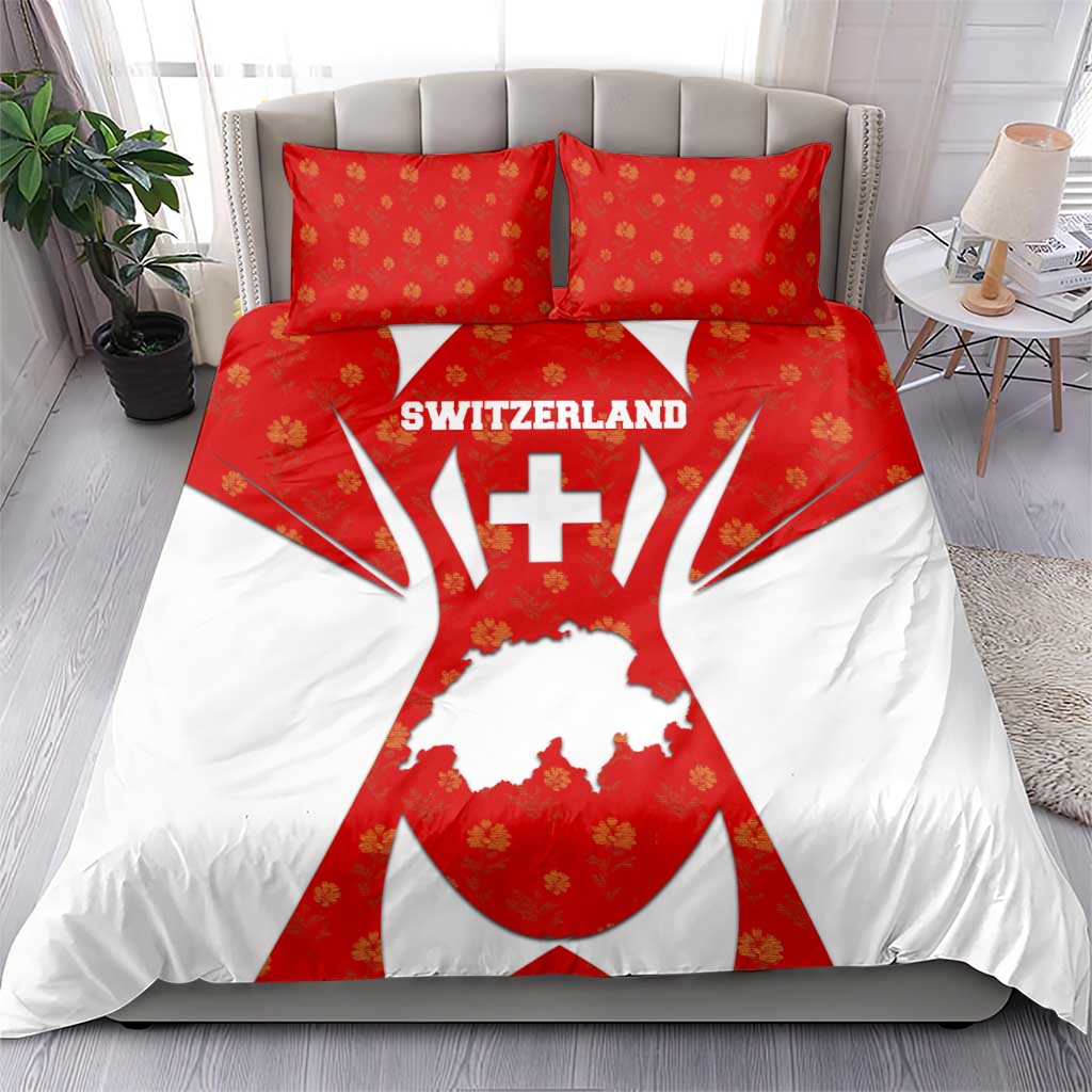 Switzerland Flag Bedding Set with Floral Pattern Red and White Sportswear - Wonder Print Shop