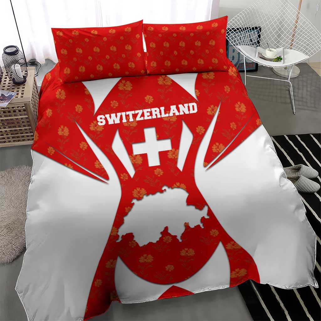Switzerland Flag Bedding Set with Floral Pattern Red and White Sportswear - Wonder Print Shop