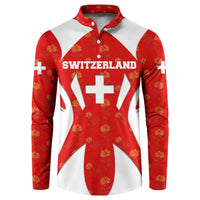 Switzerland Flag Button Sweatshirt with Floral Pattern Red and White Sportswear - Wonder Print Shop