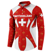Switzerland Flag Button Sweatshirt with Floral Pattern Red and White Sportswear - Wonder Print Shop
