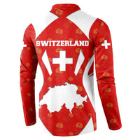 Switzerland Flag Button Sweatshirt with Floral Pattern Red and White Sportswear - Wonder Print Shop