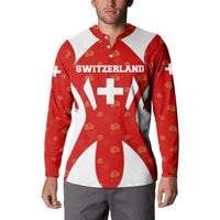 Switzerland Flag Button Sweatshirt with Floral Pattern Red and White Sportswear - Wonder Print Shop