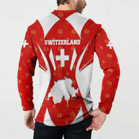 Switzerland Flag Button Sweatshirt with Floral Pattern Red and White Sportswear - Wonder Print Shop