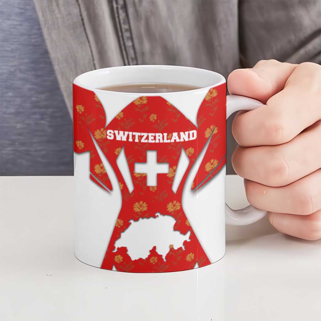 Switzerland Flag Ceramic Mug with Floral Pattern Red and White Sportswear - Wonder Print Shop