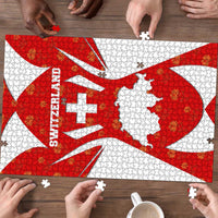 Switzerland Flag Puzzle with Floral Pattern Red and White Sportswear - Wonder Print Shop