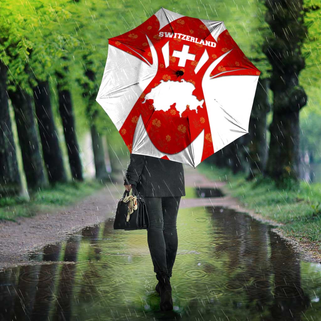 Switzerland Flag Umbrella with Floral Pattern Red and White Sportswear - Wonder Print Shop